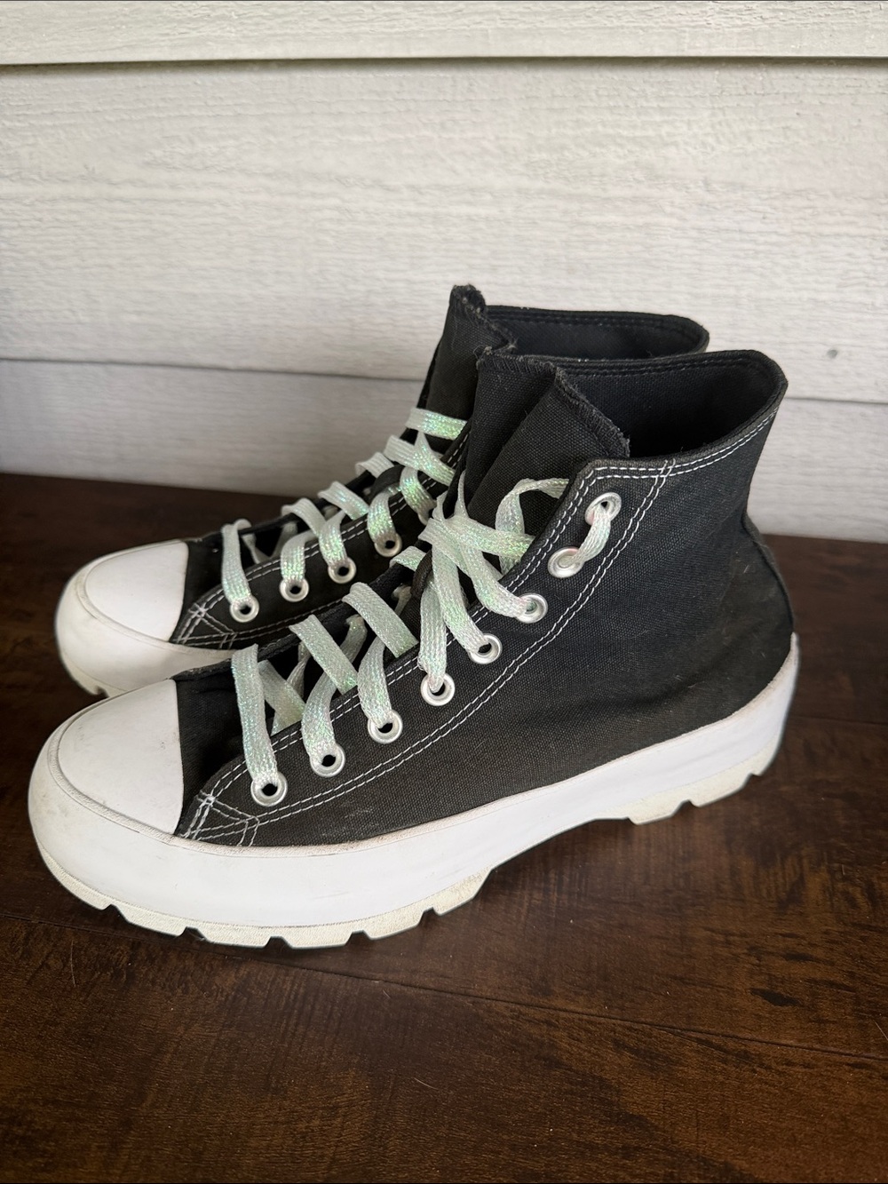 All-Star Converse Black High-Top Platform Canvas Sneakers with White Soles